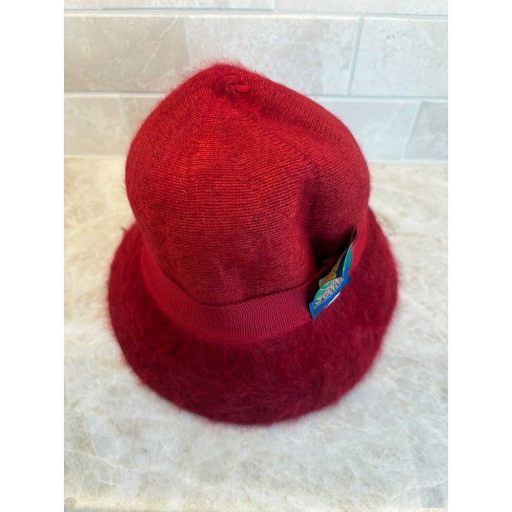 Sonni Red Angora Blend Fuzzy Bucket Hat Vintage Style Winter Cap